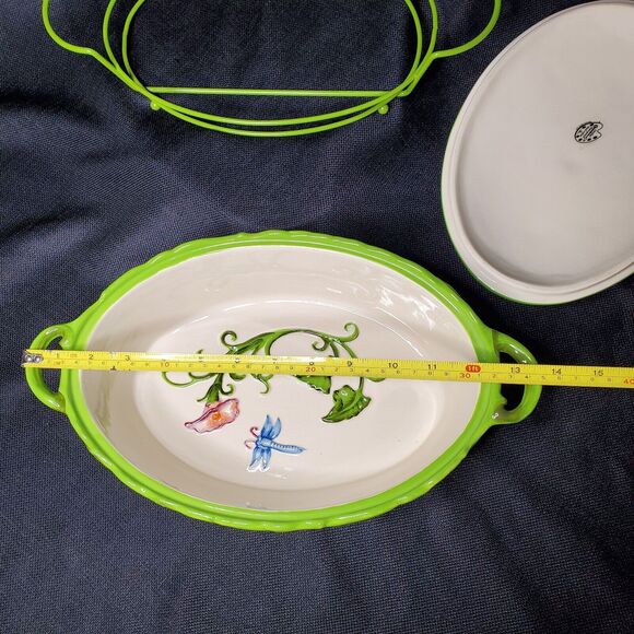 Temptations by Tara Green Dragonfly Ovenware Covered Casserole Set Oval 2qt, 1qt - Picture 8 of 14